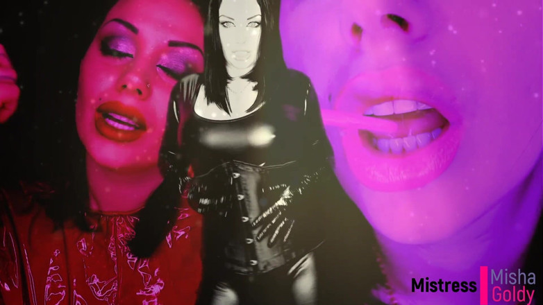 Goddess Misha Goldy: Mesmerizing triple lipstease with JOI