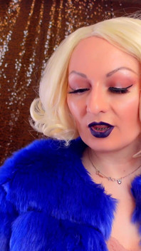 Medical nitrile white nurse gloves and fur with dark lipstick - Blonde ASMR