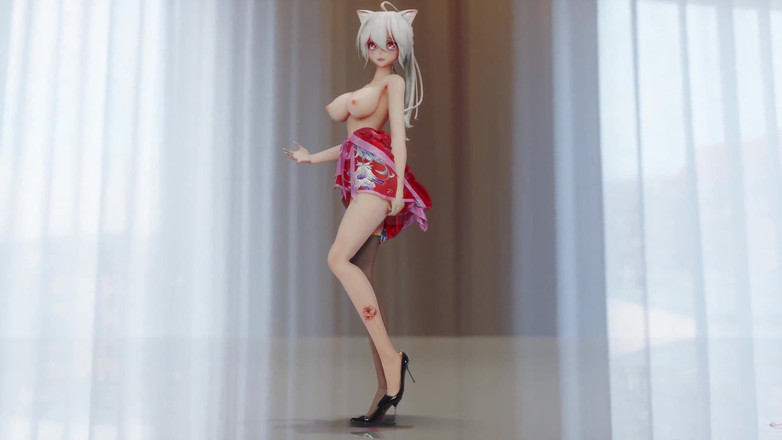 MikuMotion: Ciocolată Cream Cheongsam; Ciorapi negri; Roșcată cu tocuri înalte