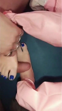 Footjob with Blue Nail Hands Fetish