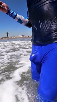 Men and Women on the Beach Get Horny Seeing My Cock in Wet Spandex