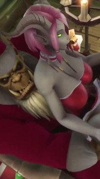 Sexy demonmeisje berijdt de lul van de kerstman: warcraft-parodie