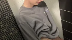 Handsome Guy Asta Boy Jerks off and Cums in a Public Toilet