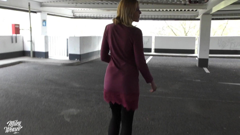 Miley Weasel: German Blonde Miley Weasel Assfucked in the Parkinglot