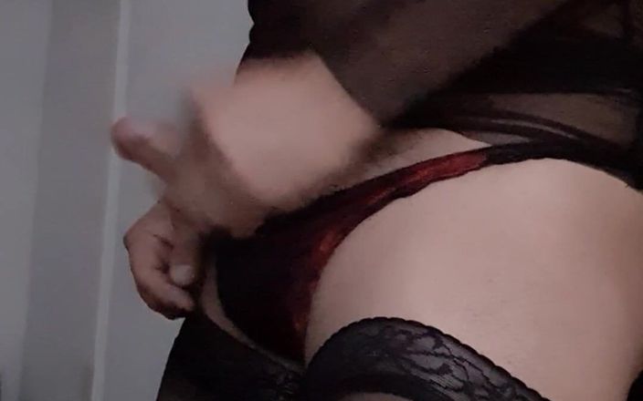 Sexy shinny clothes: 黒のランジェリーでディルド弱虫オナニー