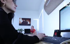 Office Foot Worship with Sexy Anita's Pantyhose and High Heels