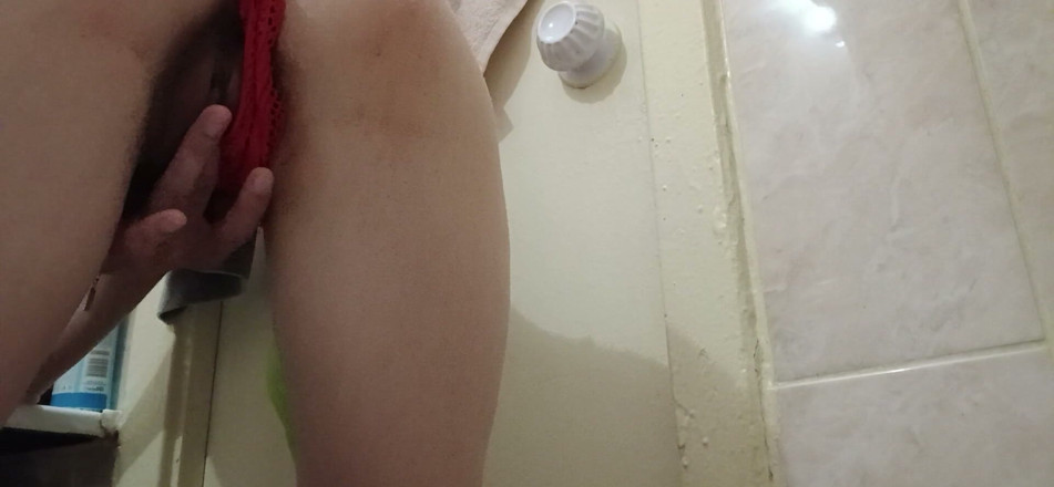 Lesbian-candys: A Skinny Student Girl in Red Panties Masturbates Her Hairy...