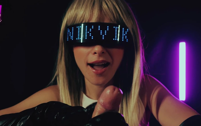 NikAndVik: Sexy Blonde in Long Leather Gloves Will Make You Cum...