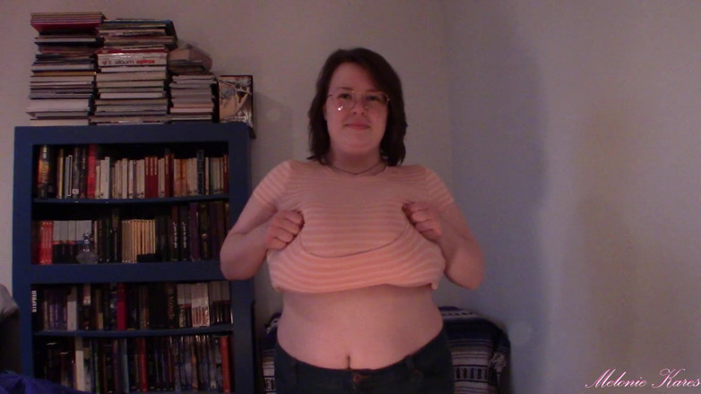 Melonie Kares: Huge boob tight shirt struggle BBW