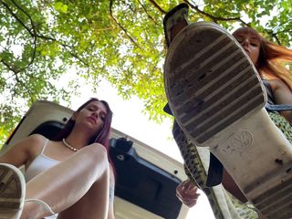 Petite Princesses FemDom (PPFemdom): Two Mistresses POV Foot Domination and Spitting Double Femdom Outdoor