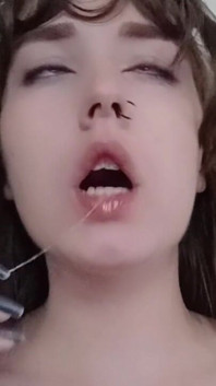 Bratty Goth Making Ahegao Face and Fingering Mouth
