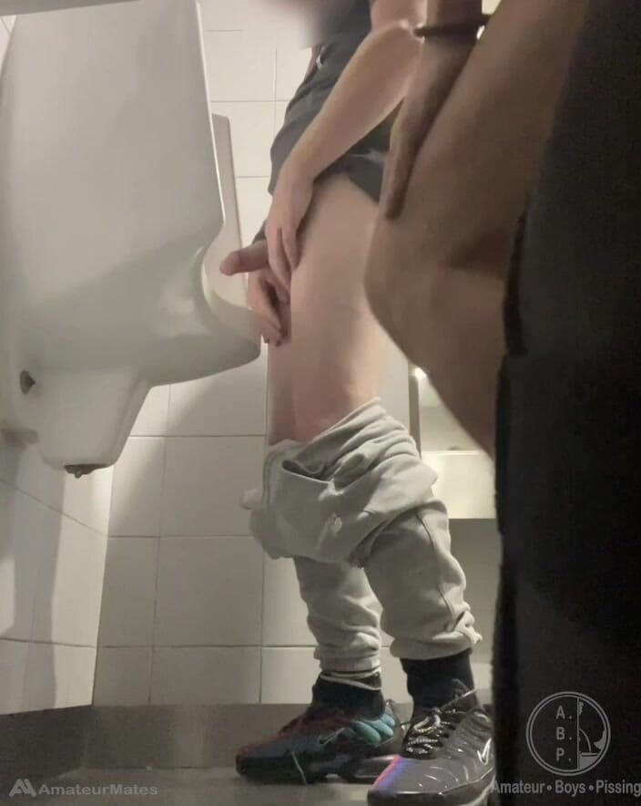 AmateurBoysPissing: 2 Boys in Sneakers Having Fun at Public Toilets' Urinal