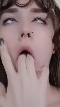 Bratty Goth Making Ahegao Face and Fingering Mouth