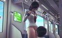 Waifu club 3D: 朋友在火车上舔了女孩的阴户