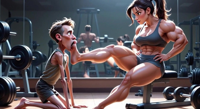 YOUR BEST FANTASY: Muscular Woman Humiliates Skinny Man - Foot Worship Domination
