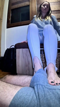 At the Mistress’s Feet.the Slave Worships Her Ballet Flats