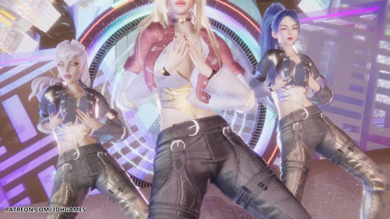 3D-Hentai Games: Kard - Gunshot Ahri, Kaisa și Evelynn Sexy Striptease