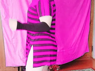 Dance Show Pinky Dress Hot White Cute Femboy Housewife Crossdresser