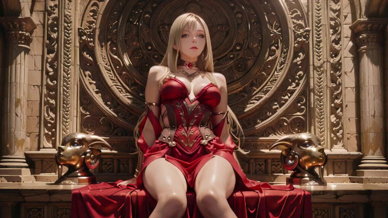 Seraphina Vale: La Regina bionda in rosso! Seduto vicino alla fontana, regolare...
