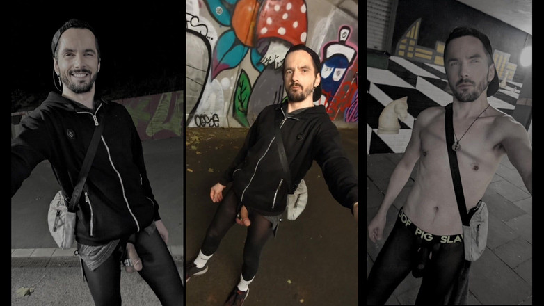 kinkygaynudist: Đi bộ qua thành phố trong chiếc quần legging xuyên...