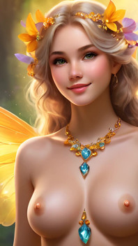 Bonita peituda nua elf girl com suave primavera blooms