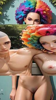 Atletic artist marțial nud cu Rainbow Buzz Cut în Thunderstorm Garden