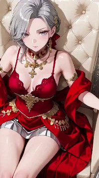 Ratu perak di tahta emas! Silk merah, tatapan malas, dan si sekilas menggoda yang bikin kamu sange