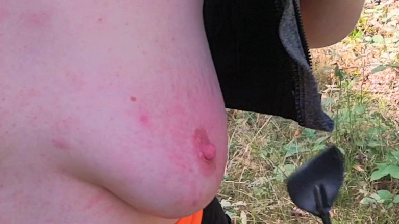 Bouncy Tits Action: Tit whipping in forest 267
