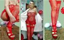 Cherry Lu: Сексуальна Лукеря в червоному між повітряними кулями у формі серця на день Святого Валентина фліртує з шанувальниками в червоних туфлях на високих підборах на веб-камеру