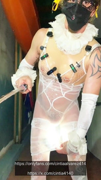 Sexy Femboy White Lingerie Very Sexy Dress Walking Outside
