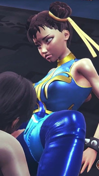 Chun li street fighter 6 - gadis anime dengan kostum lateks biru memeknya dijilat dengan celana ketat sampai orgasme