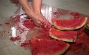 CatiasFootFetishPorn: Busty MILF Presents Her Feet and Plays with a Watermelon