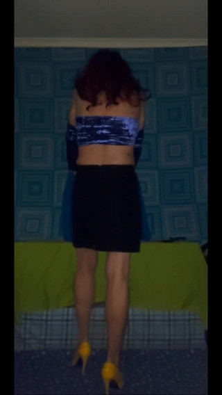 Lizzaali: Black skirt and velvet top tease and skirt removal