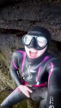 Neoprene Wetsuit & Dive Mask Masturbation by the Sea