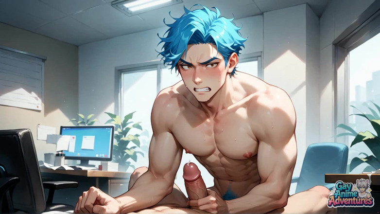 Gay Anime Adventures: Un Potop gigantic! Punctul culminant de la birou cu părul...