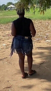 African Ebony Sexy Black Girl Dances in Public with Laughter