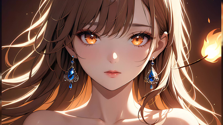 LustRender: Ember Kiss: piękna młoda kobieta oświetlona przez mały płomień