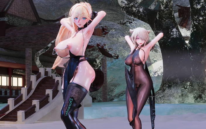 MikuMotion: [mmd] Yolandel &amp; Rita Chocolate Cream Double Striptease Black Silk Pantyhose...