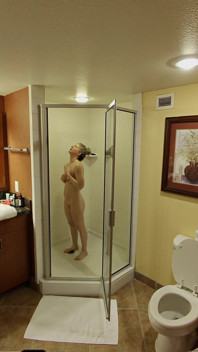 Hubby Checking up While I'm Shooting a Little Shower Video
