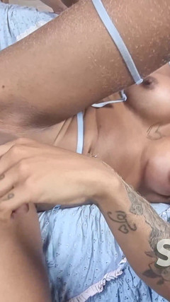 Brazilian TS Gets Pushed Hard and Cums Hard