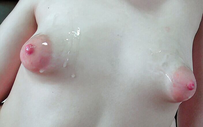 AmaPOV: Cumming over a pair of puffy nippled boobs