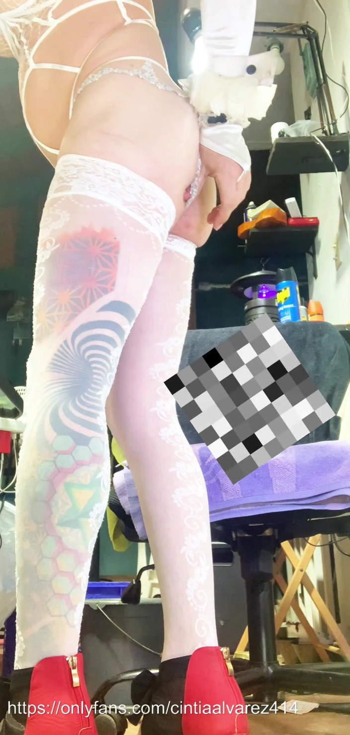 Benito414: Shemale White Stocking Insert Anal Dildo