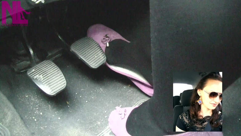 Nyllady: Driving in Black Thick Nylons and Pink Ballet Flats