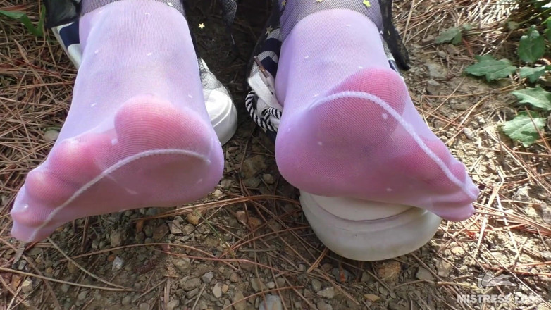 Mistress Legs: Cute Soles and Toes Wiggling in White Nylon Socks in...