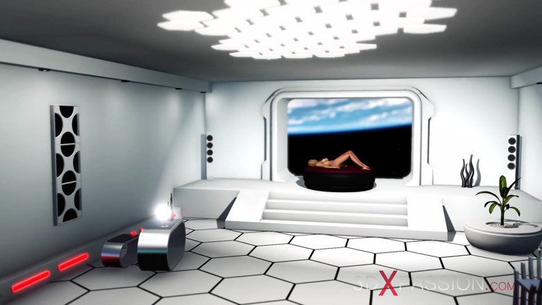 3dxpassion-transgender: Erdumlaufbahn. Sci-fi-sex android spielt mit einer heißen jungen blondine