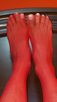 Really Sexy Legs with Tiny Sexy Asian Feet with Long Toes Red Stockings