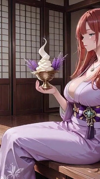 赤毛の着物の女神!聖なる鳥居の下でひざまずき、濡れた背中開いた服を恥ずかしそうに直す。