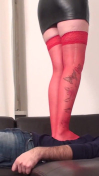 Red Nylons Tall Madame Trampling