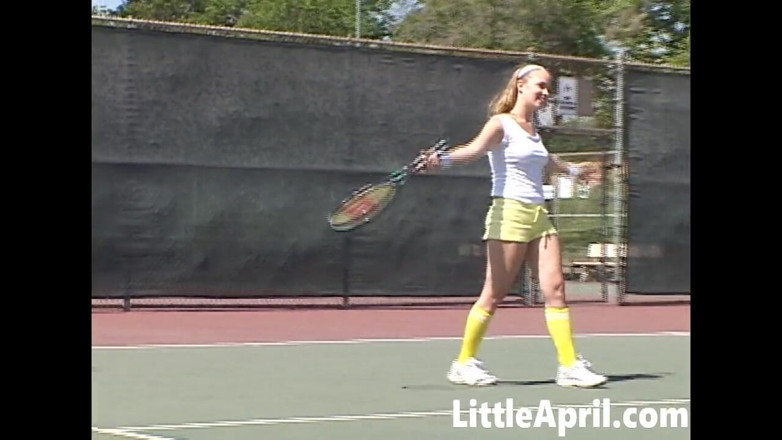 Little April: Sexy Teen Girl Little April Playing Tennis