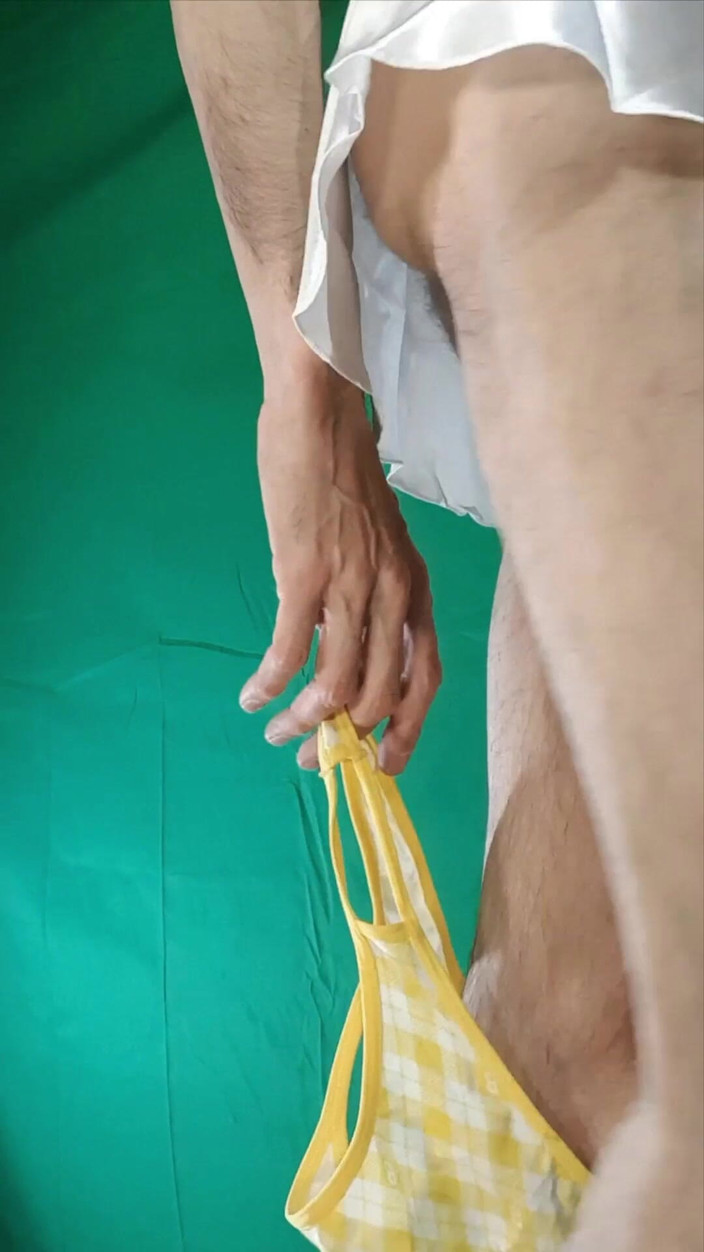 HeIsSooThin: Yellow Plaid Thong and Satin White Nightgown